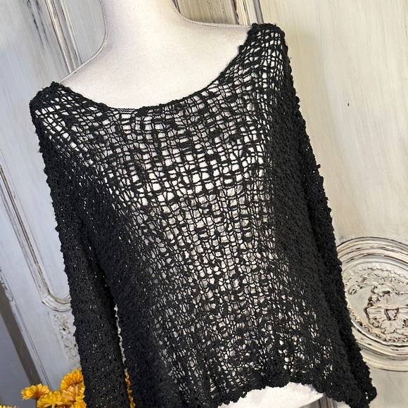 Cool Y2K Open Black Knit Slouchy Long Sleeves Sweater - Picture 2 of 10